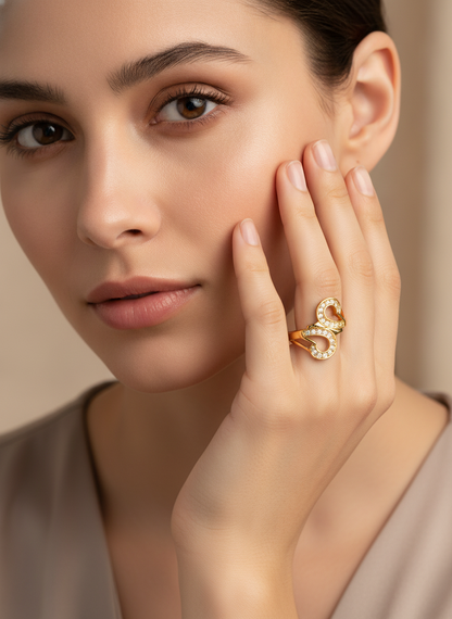 Regal Twin Teardrop Infinity Sparkle Statement Ring for Women