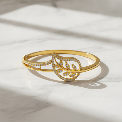 Designer Botanical Leaf CZ Gold Bracelet Women & Girls