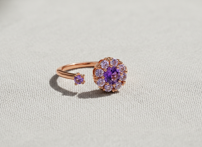 Rose Gold Purple Floral Adjustable Ring for Women