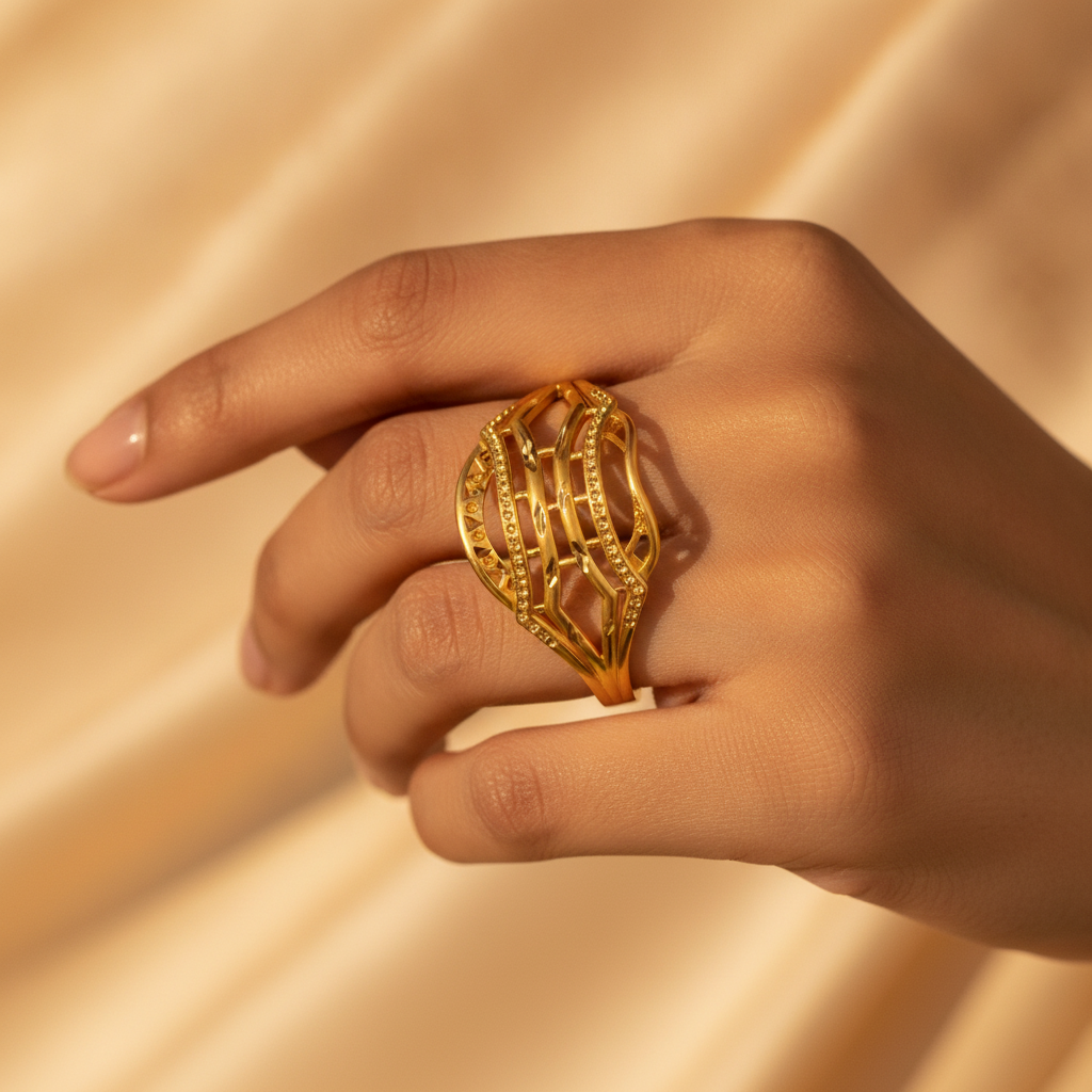 Modern Lattice Gold Finish Ring for Women