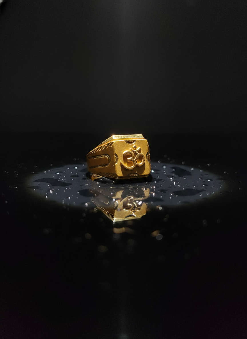 NuGold Divine Om Classic Gold Signet Ring for Men