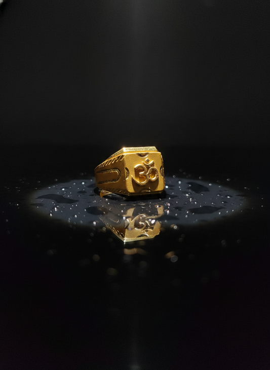 NuGold Divine Om Classic Gold Signet Ring for Men