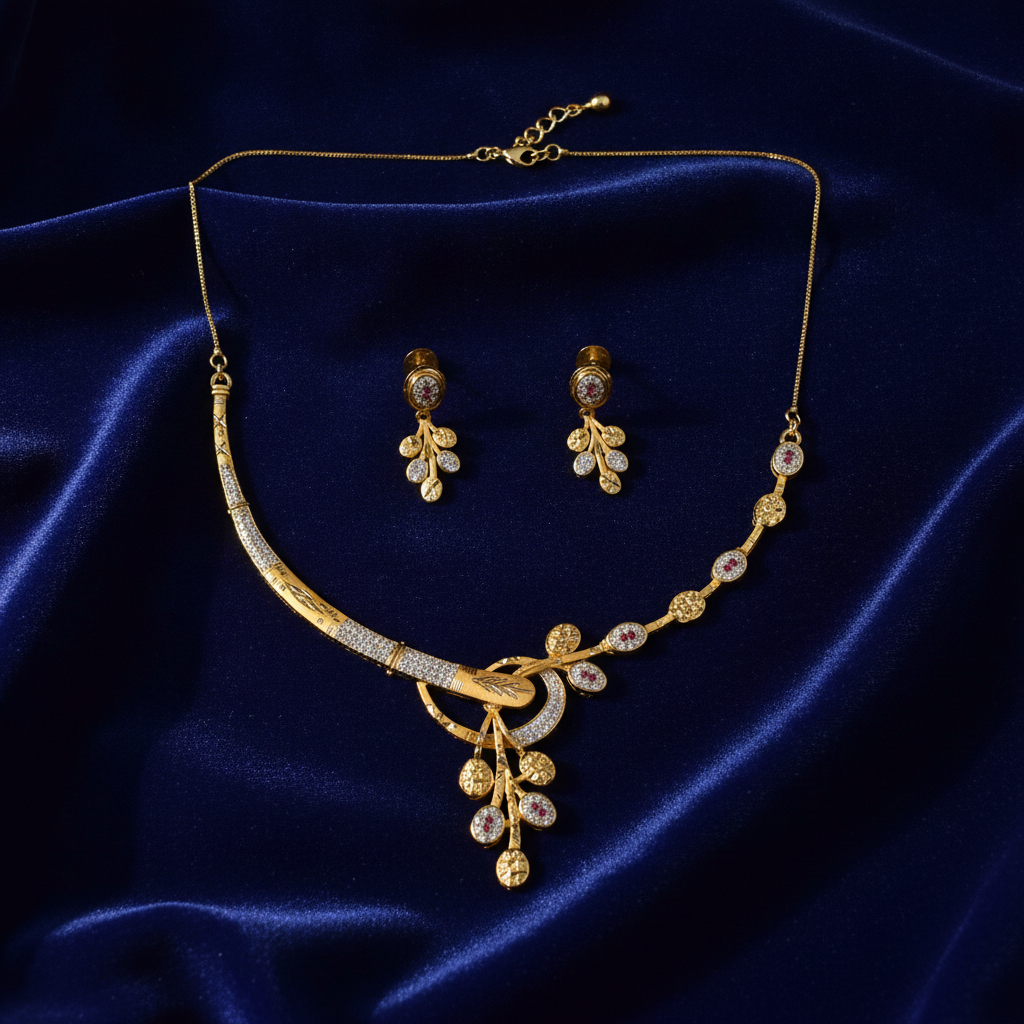 NUGOLD Premium Leaf Vine Crystal Necklace Set for Women