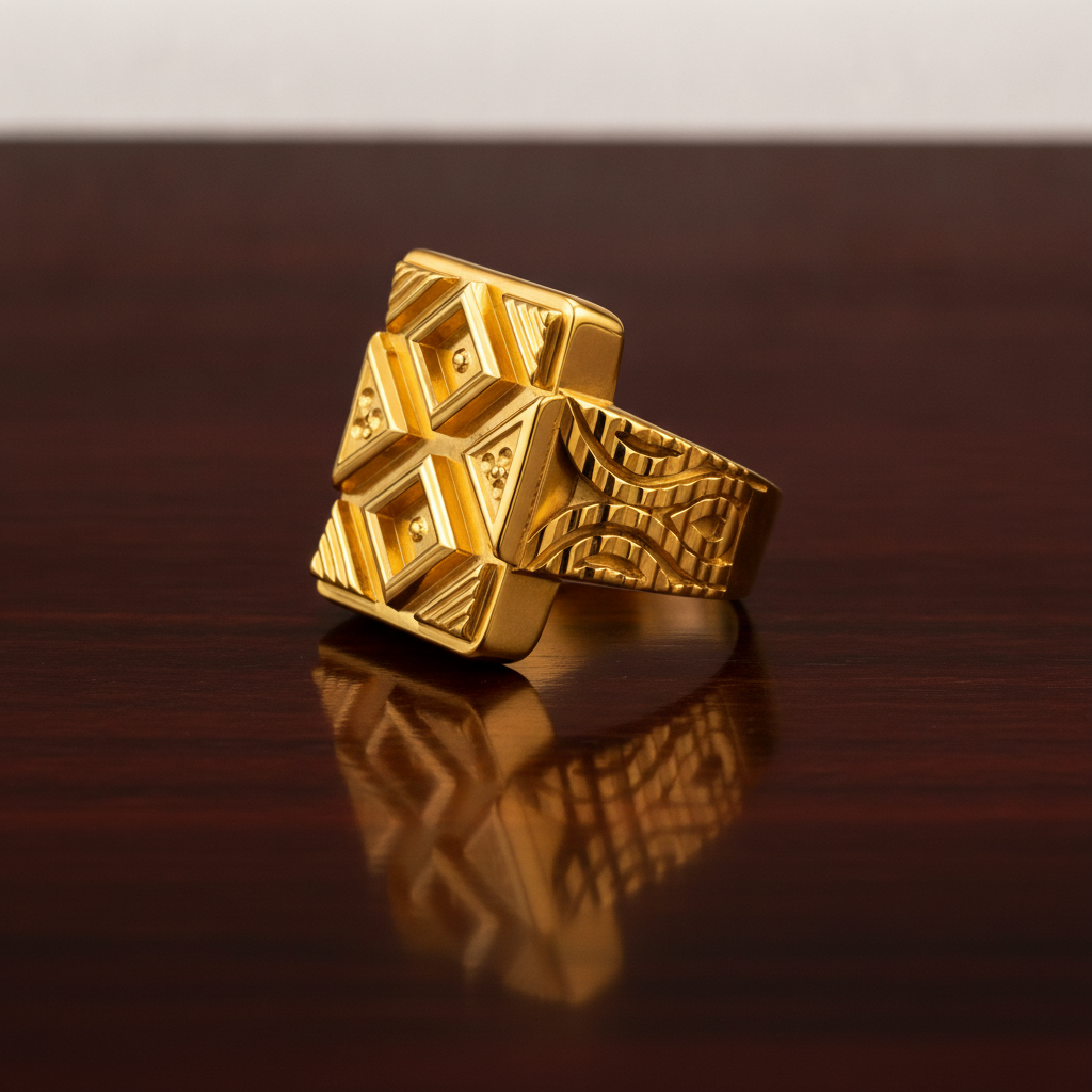 Royal Geometric Crest Statement Ring for Men
