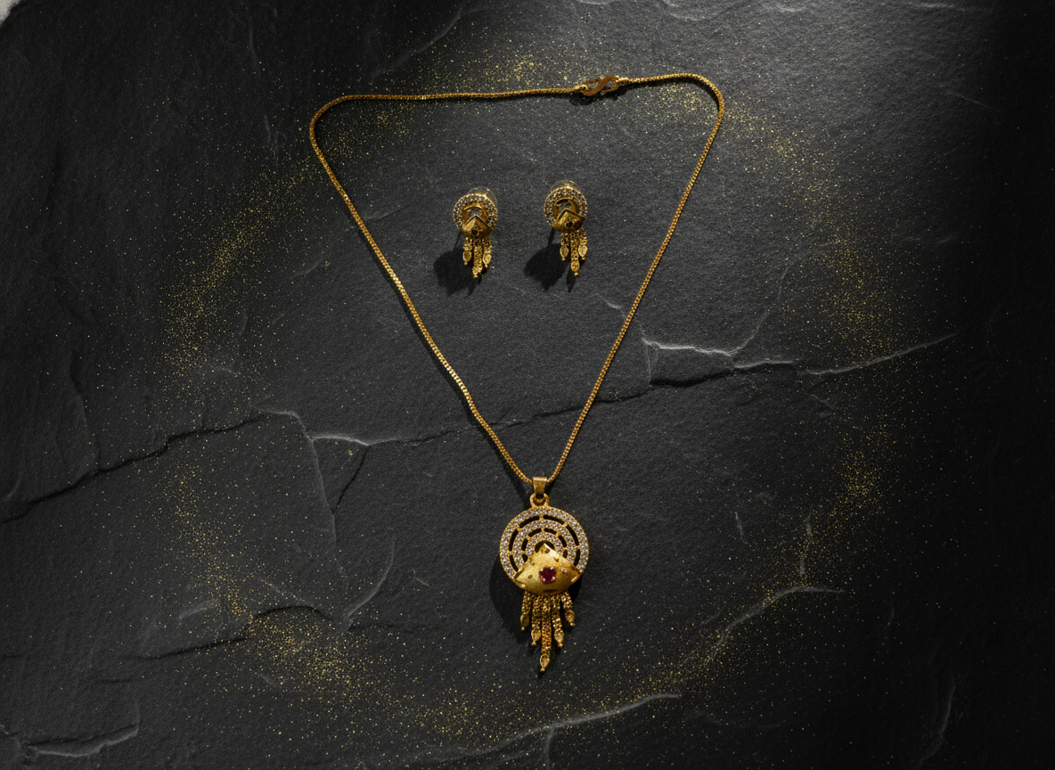 NUGOLD Luxury Gold Finish Crystal Pendant Necklace Set