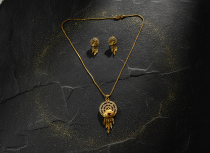 NUGOLD Luxury Gold Finish Crystal Pendant Necklace Set