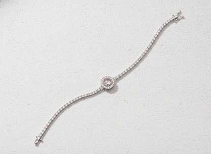 Pink Halo CZ Tennis 925 Sterling Silver Bracelet for Women
