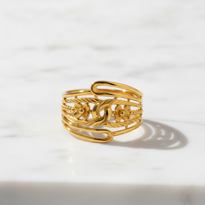 Elegant Floral Leaf Multilayer Cuff Ring for Women
