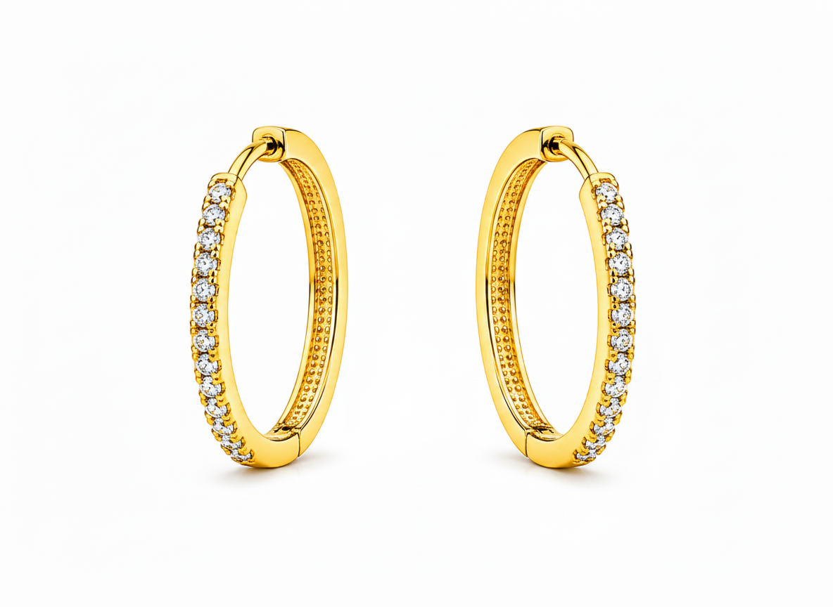 NuGold Classic Crystal Gold-Toned Hoop Earrings for Women