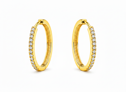 NuGold Classic Crystal Gold-Toned Hoop Earrings for Women