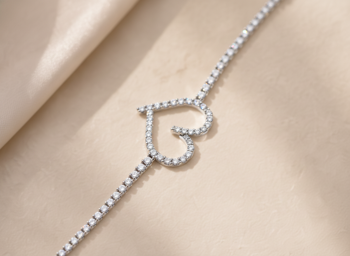 Heart Shape Cubic Zirconia 925 Sterling Silver Bracelet