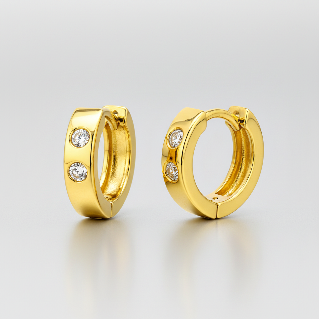 NuGold Radiance Crystal Studded Gold-Toned Hoop Earrings for Women