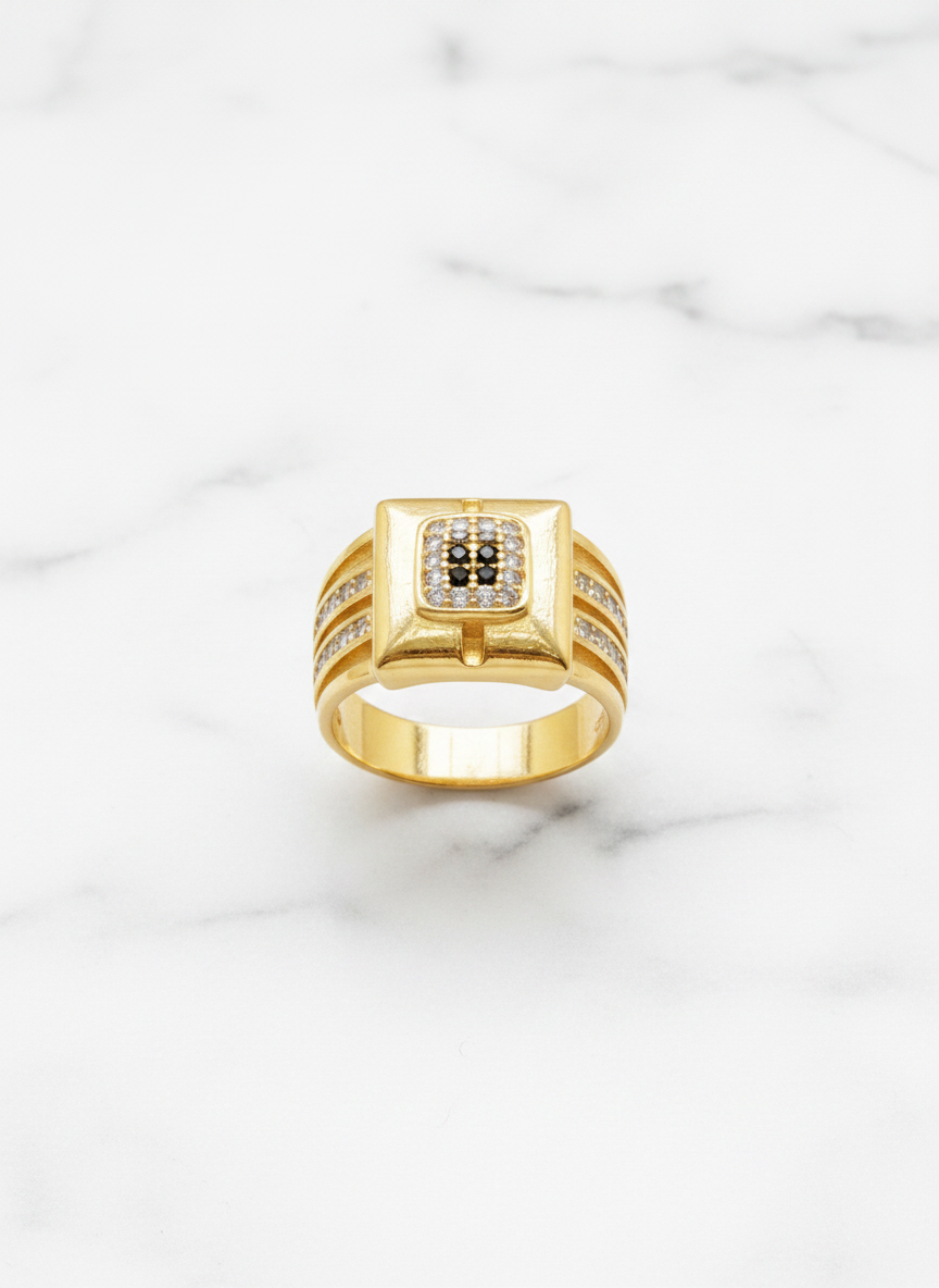 NuGold Royale Black Diamond Signet Ring