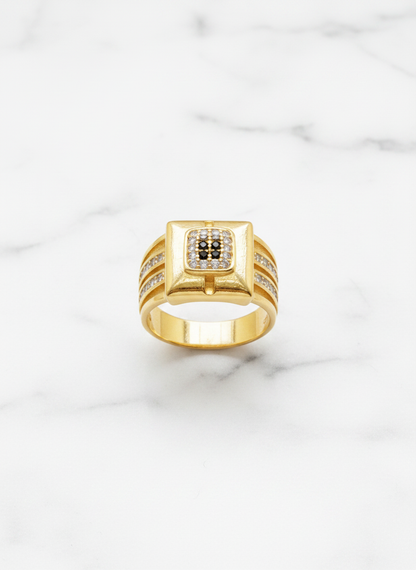 NuGold Royale Black Diamond Signet Ring