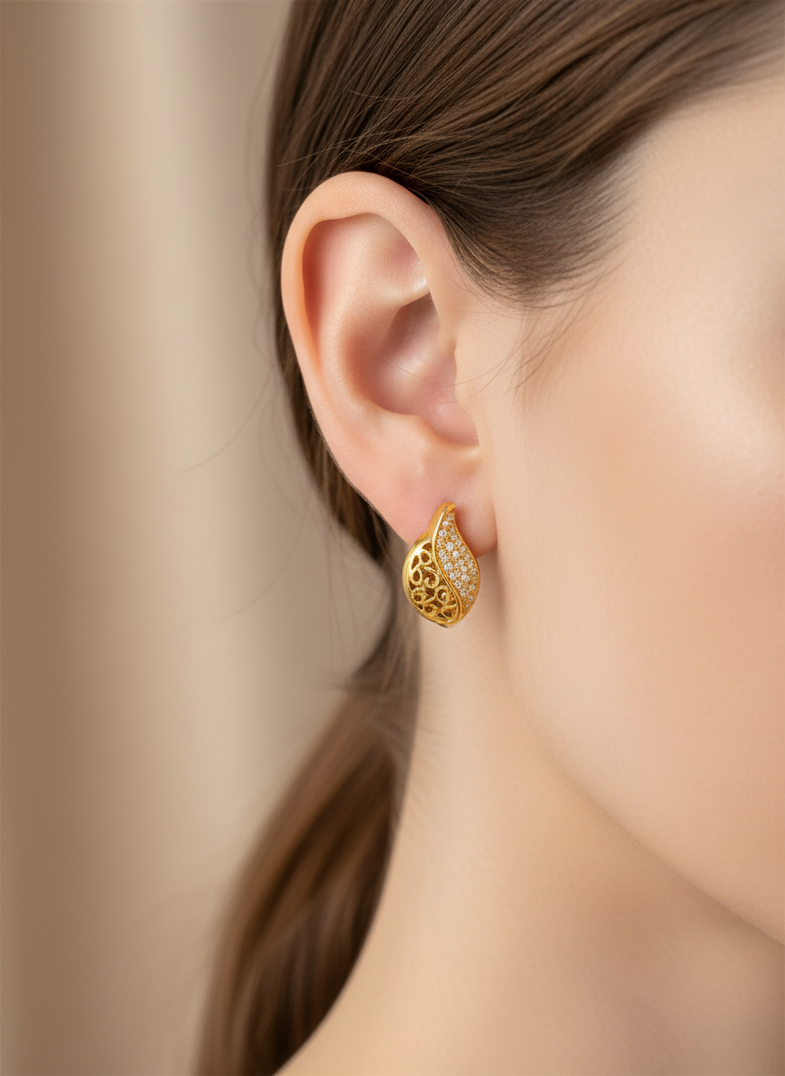 NuGold Leaf Design Gold-Toned Hoop Earrings for Women