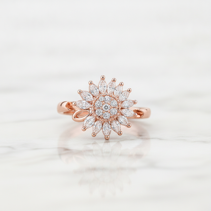 Rose Gold Crystal Floral 360° Rotating Spinner Ring