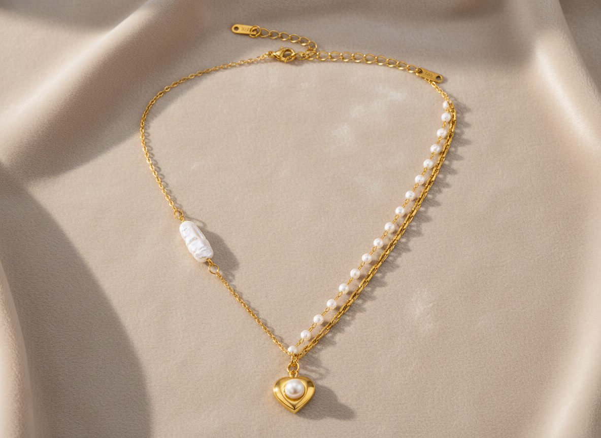 Divine Grace Pearl Heart Necklace Gold Faith & Love Pendant for Women