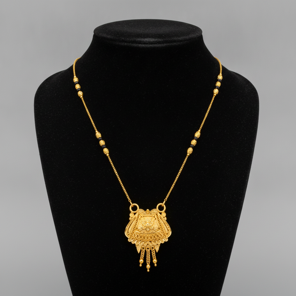 NUGOLD Ethnic Black Bead Mangalsutra with Antique Pendant