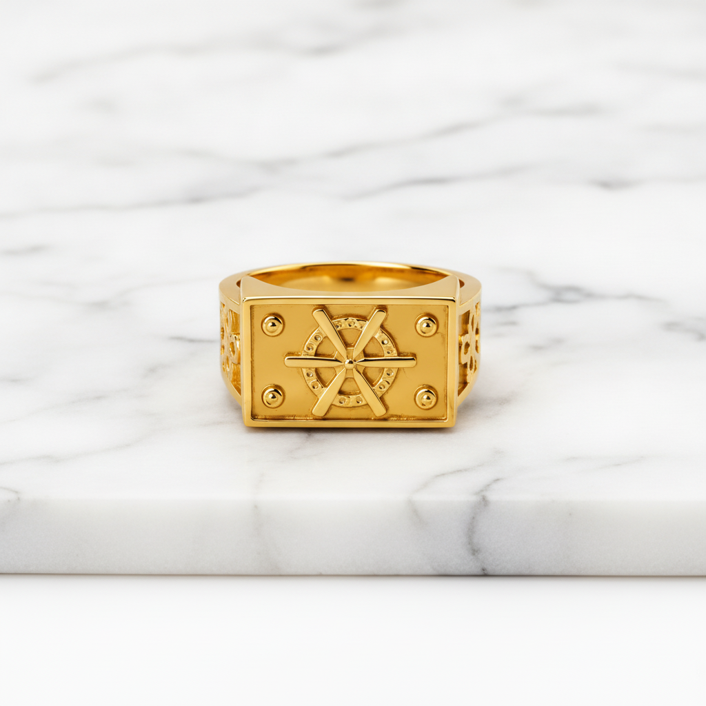 Imperial Wheel Crest Geometric Signet Ring for Men