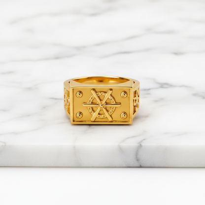 Imperial Wheel Crest Geometric Signet Ring for Men