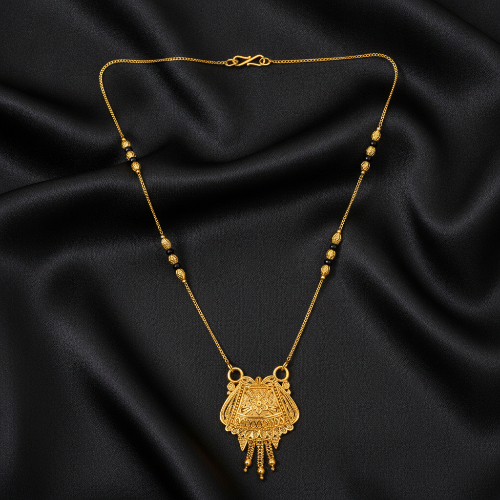 NUGOLD Ethnic Black Bead Mangalsutra with Antique Pendant