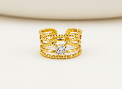 Elegant Anti-Tarnish Layered Infinity Ring with CZ Stone