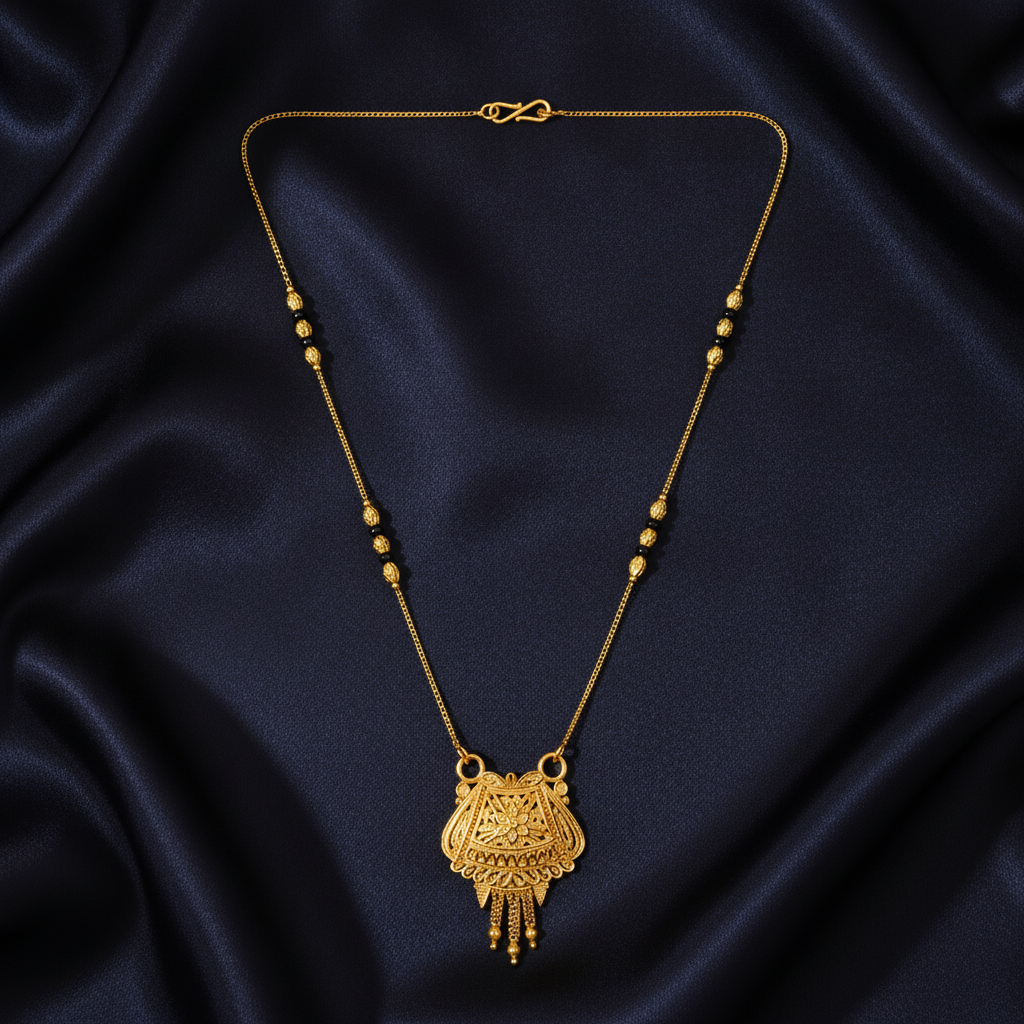NUGOLD Ethnic Black Bead Mangalsutra with Antique Pendant