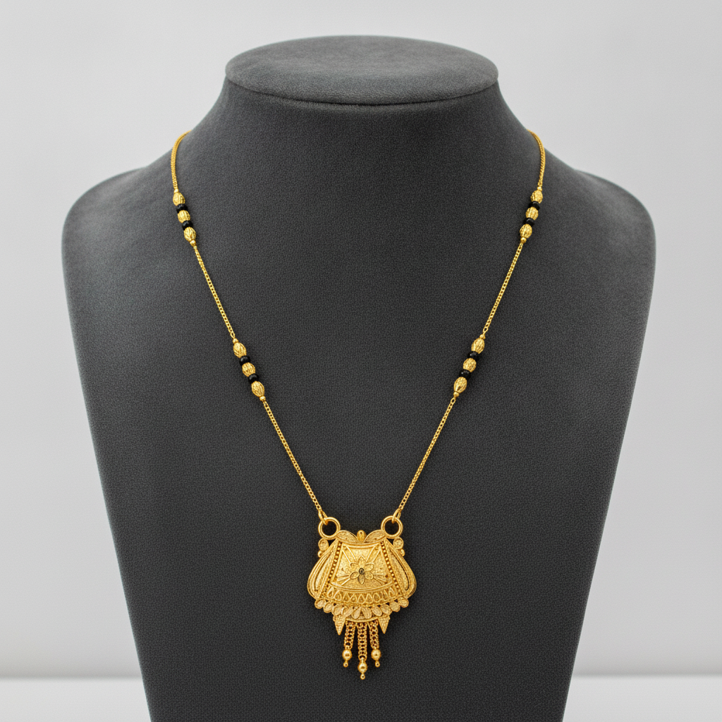 NUGOLD Ethnic Black Bead Mangalsutra with Antique Pendant