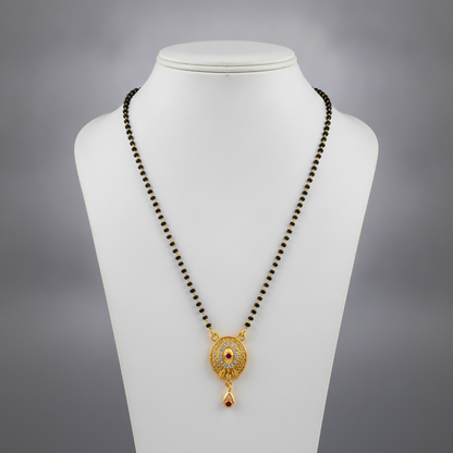NUGOLD Antique Style Black Bead Mangalsutra with CZ & Ruby Pendant