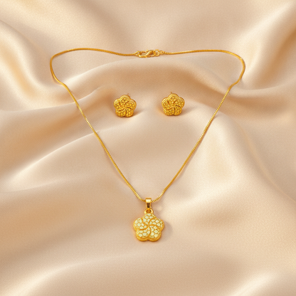 Elegant Floral Filigree Pendant Necklace Set with Matching Stud Earrings for Women