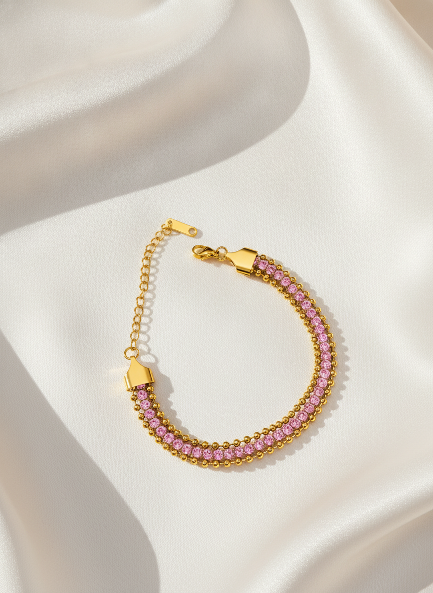 NUGOLD Designer Pink Cubic Zirconia Bracelet for Girls & Women