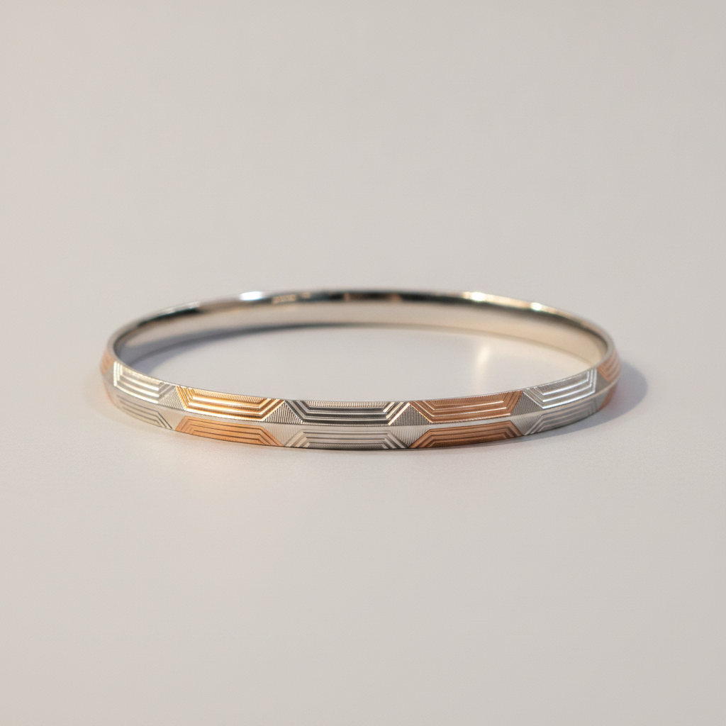 Premium 925 Sterling Silver Rose Gold Hexagon Pattern Kada