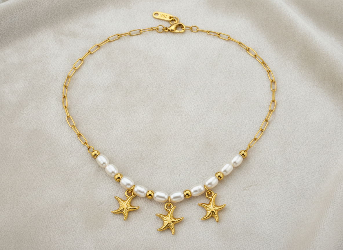 Dainty Starfish Pearl Beaded Necklace for Women & Girls