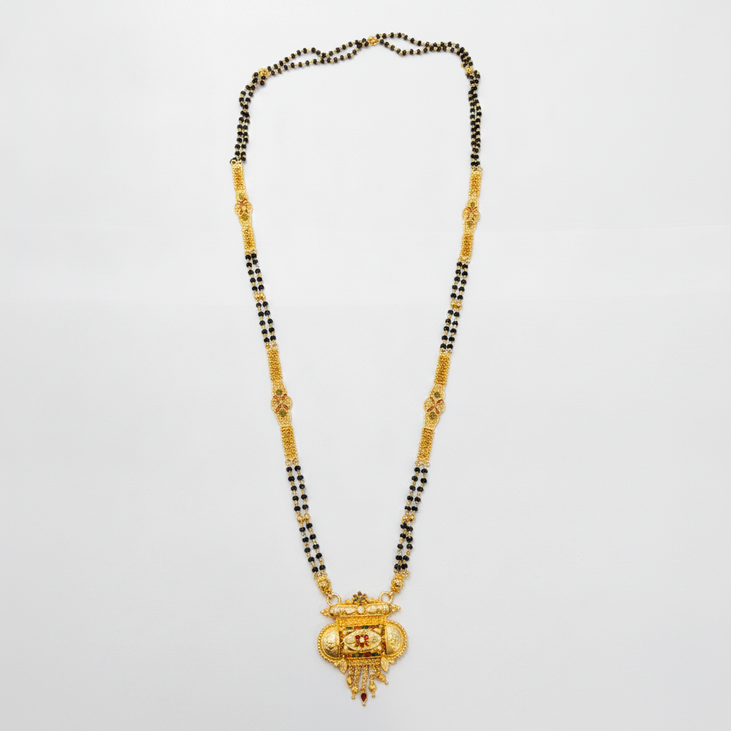 Bridal Traditional Black Bead Mangalsutra with Antique Pendant