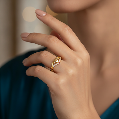NUGOLD Stylish Heart Charm Gold Finish Ring for Women