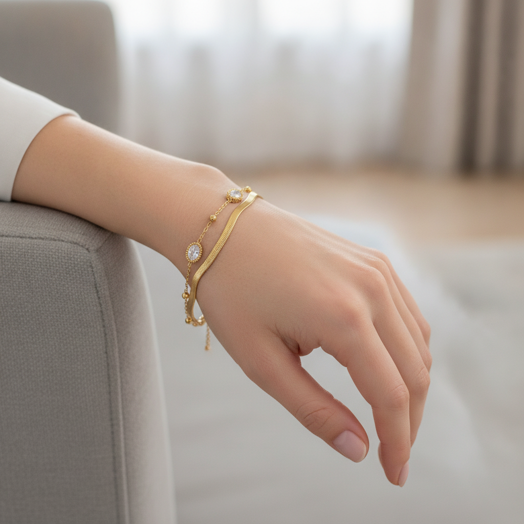 NUGOLD Premium Double Layer Oval Stone Bracelet