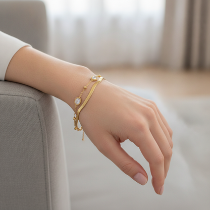 NUGOLD Premium Double Layer Oval Stone Bracelet