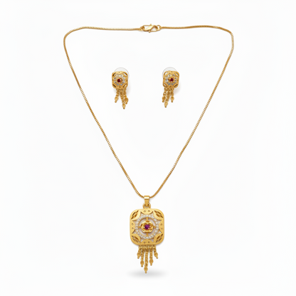 Designer Square Pendant Necklace with Matching Earrings