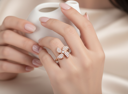 Rose Gold Floral CZ Adjustable Ring for Women