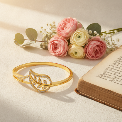 Designer Botanical Leaf CZ Gold Bracelet Women & Girls