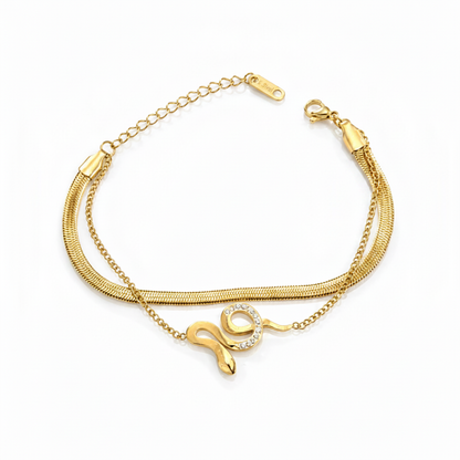 NUGOLD Snake Charm Double Layer Gold-Plated Bracelet for Women