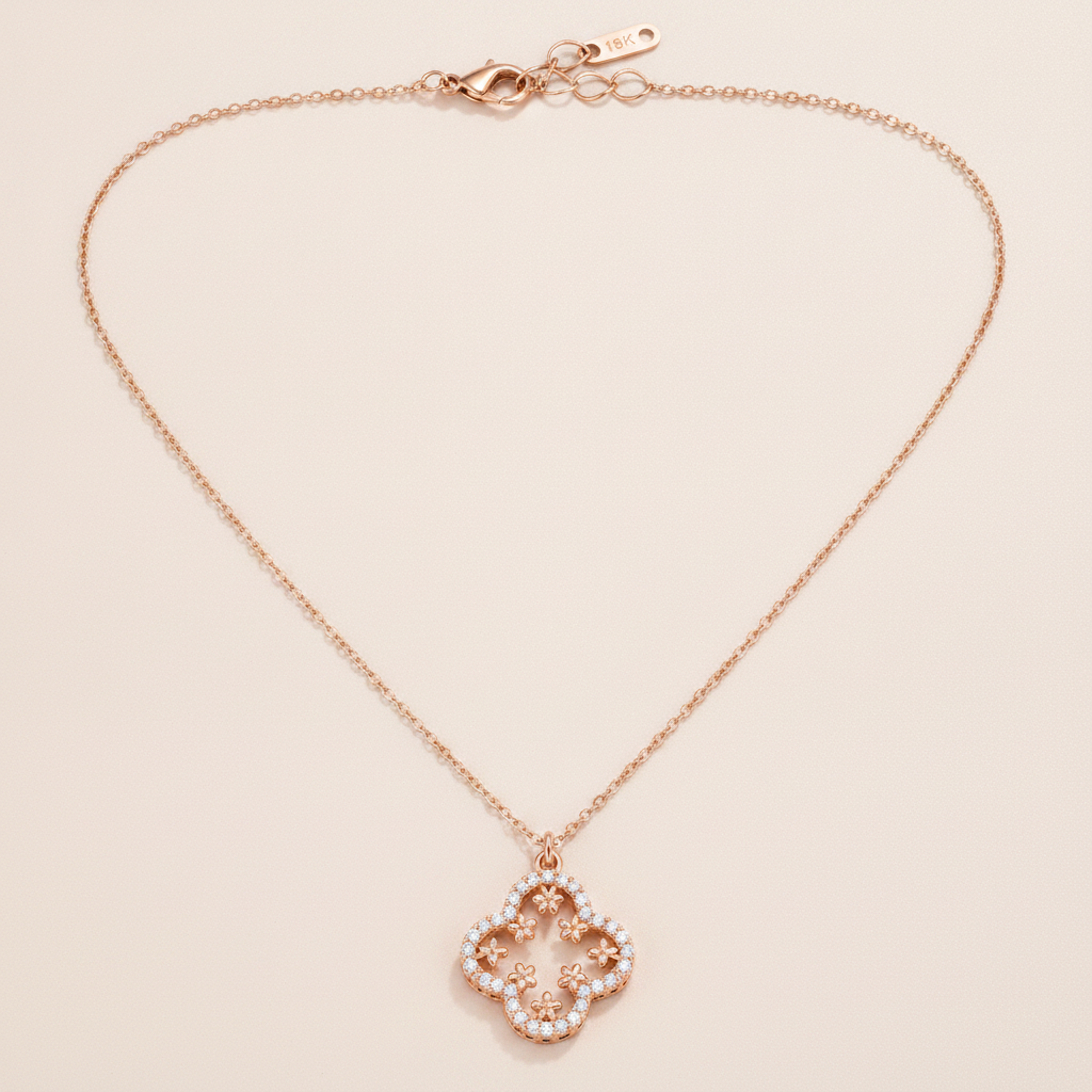 Rose Gold Crystal Clover Pendant Necklace for Women