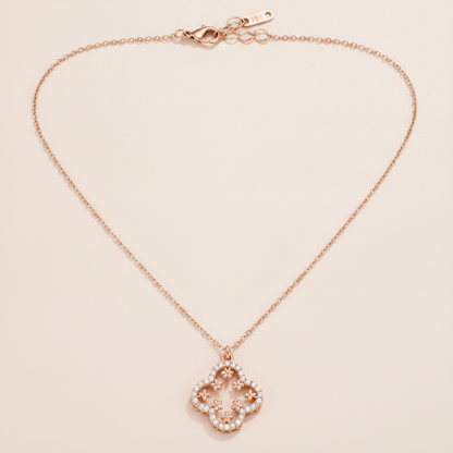 Rose Gold Crystal Clover Pendant Necklace for Women