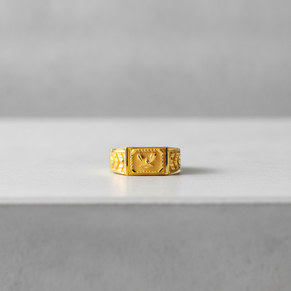 Royal Crest Botanical Pattern Statement Ring for Men