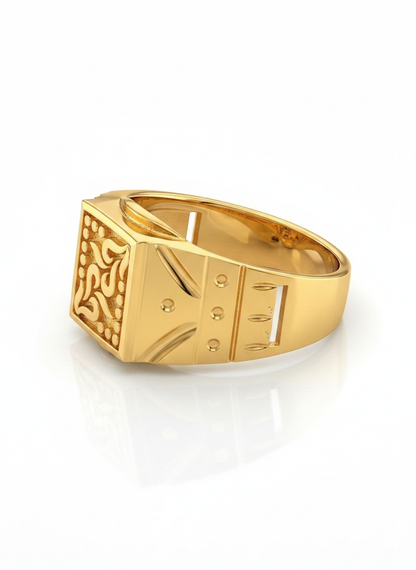 NuGold Royal Engraved Square Signet Gold Ring for Men