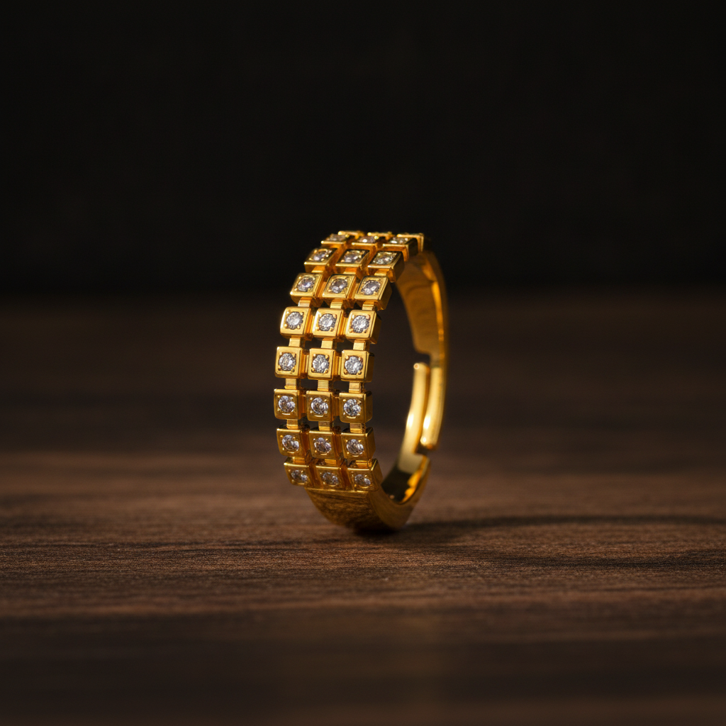 Regal Triple-Row Grid Sparkle Statement Ring for Women