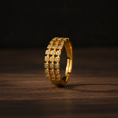 Regal Triple-Row Grid Sparkle Statement Ring for Women