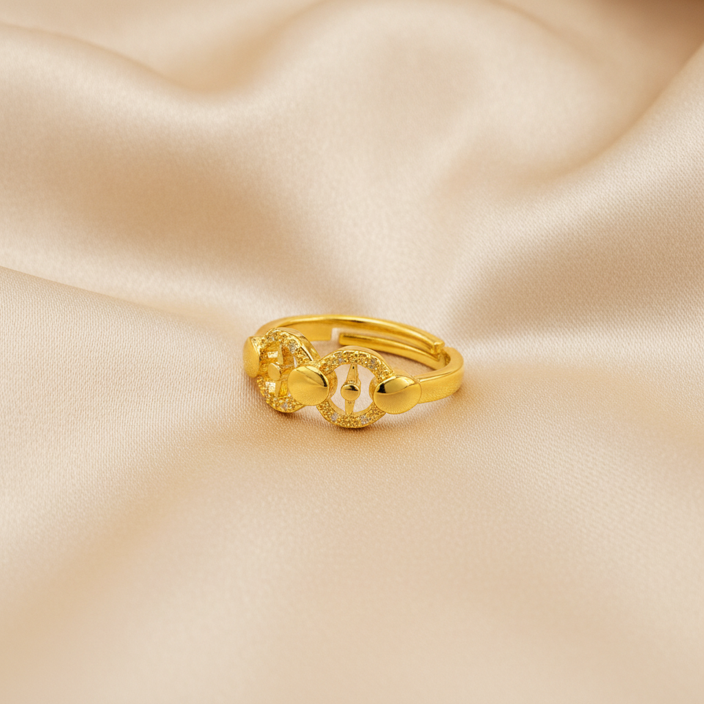 NUGOLD Elegant Twin Circle Heritage Adjustable Ring for Women