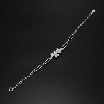 Elegant Twin Daisy Cubic Zirconia 925 Sterling Silver Bracelet for Women & Girls
