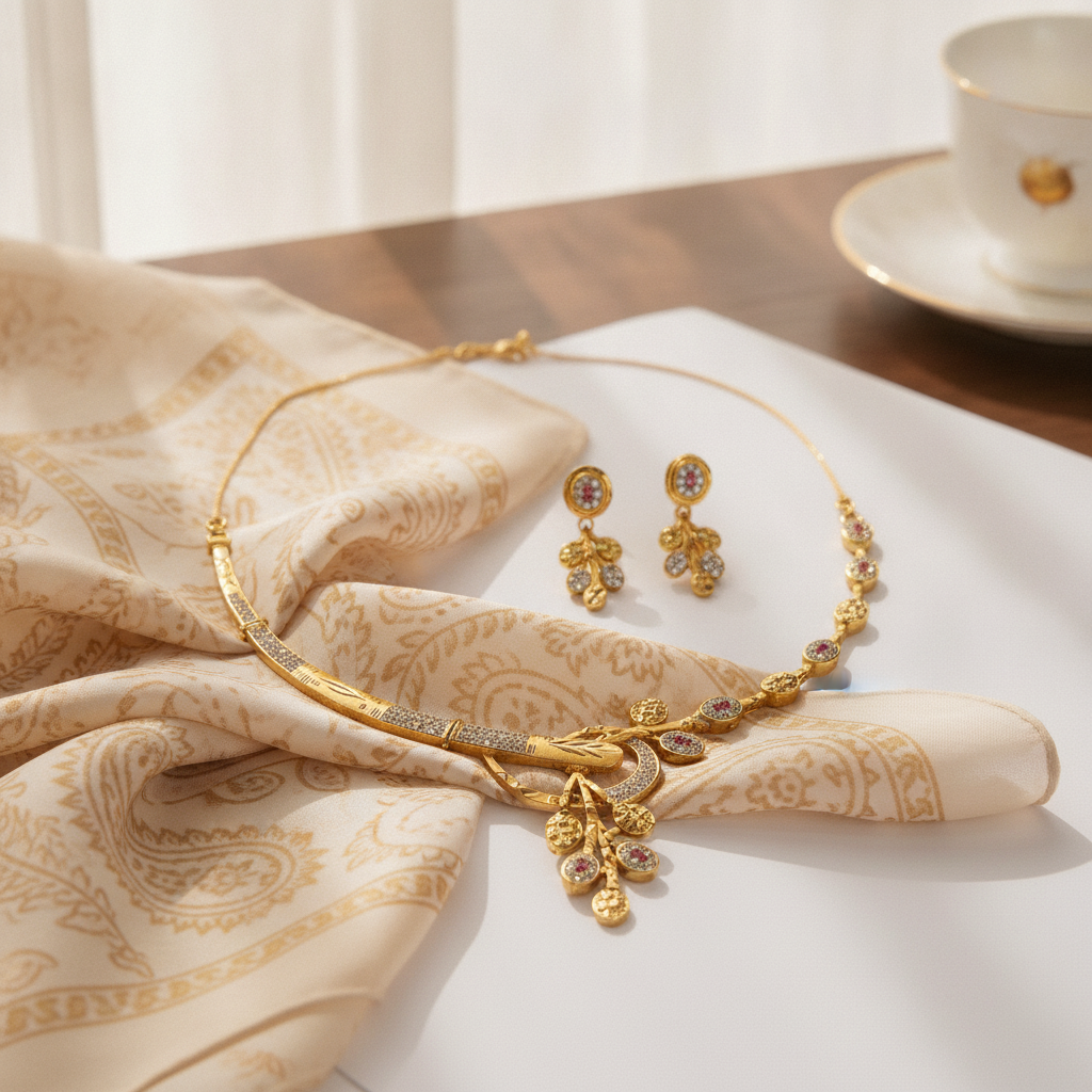 NUGOLD Premium Leaf Vine Crystal Necklace Set for Women